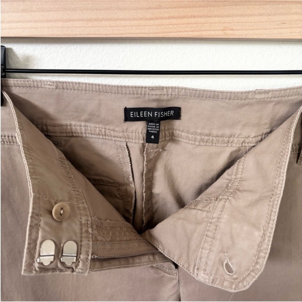 Eileen Fisher Pants Slim Chino Ankle Cropped Trousers Tencel Beige Brown Size 4 - Picture 3 of 7
